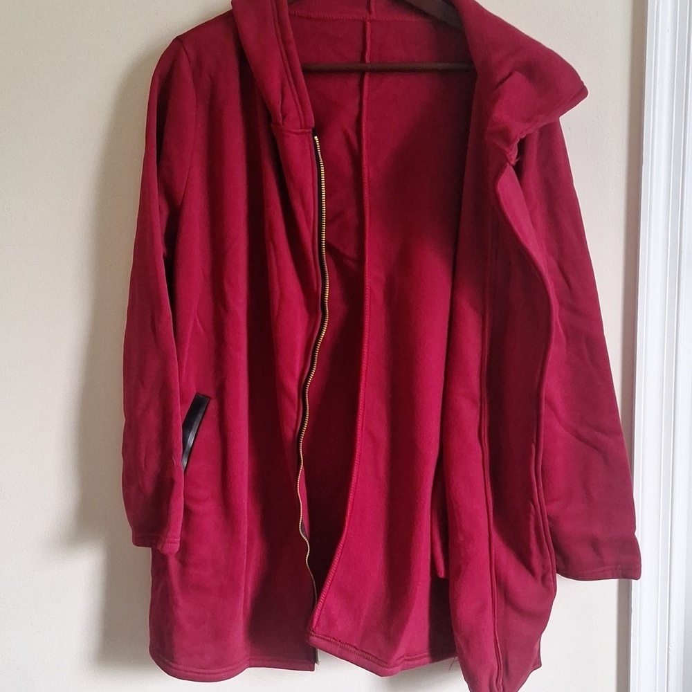 Women's Red Hooded Zip-Up Jacket Size Large - Picture 5 of 9